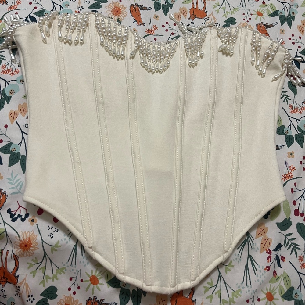 Forever 21 Cream Corset with Pearl Accents